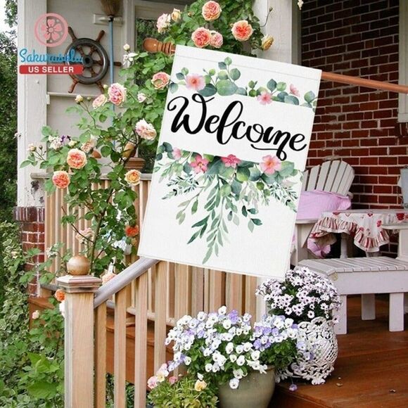 Spring Welcome Garden Flag: Spring Flower Yard Flag 12X18 Inch Floral Welcome - Picture 8 of 9